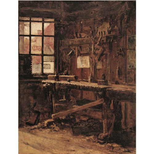 Interieur van een schrijnwerkersatelier